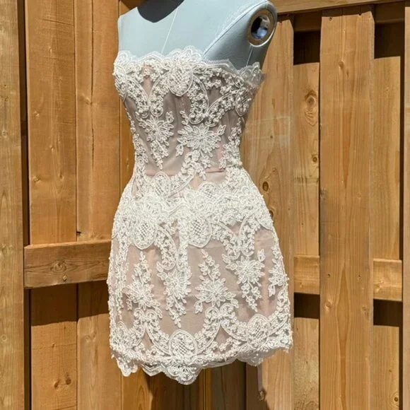 🆕 BRONX & BANCO 🧿 NWOT Maraya Blanc Lace Mini Dress, Sz XS US 2 - Picture 6 of 15